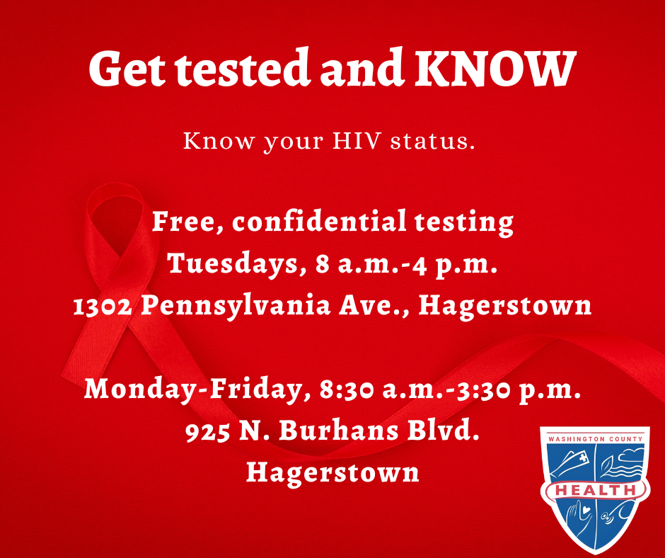 Get Tested and Know your HIV status. Free, confidential testing: Tuesdays, 8-4, 1302 Pennsylvania Ave.; M-F, 8:30-3:30, 925 N. Burhans Blvd. Health dept. logo.